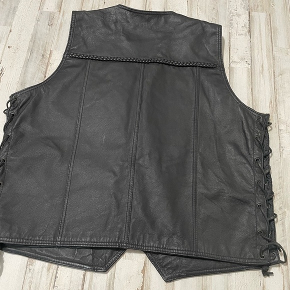 VTG Sunbelt Leather Collection Black Leather Lace Up Sides Vest Mens 48 - Picture 7 of 9